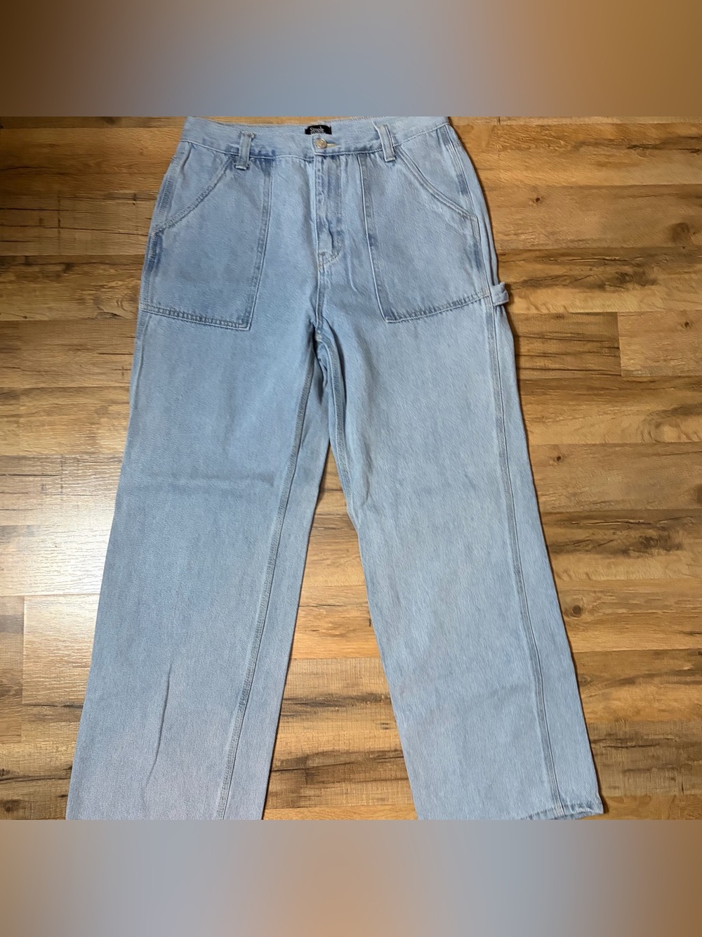 Simple Society High Rise Light Wash Carpenter Utility Wide Leg Jeans 11/30